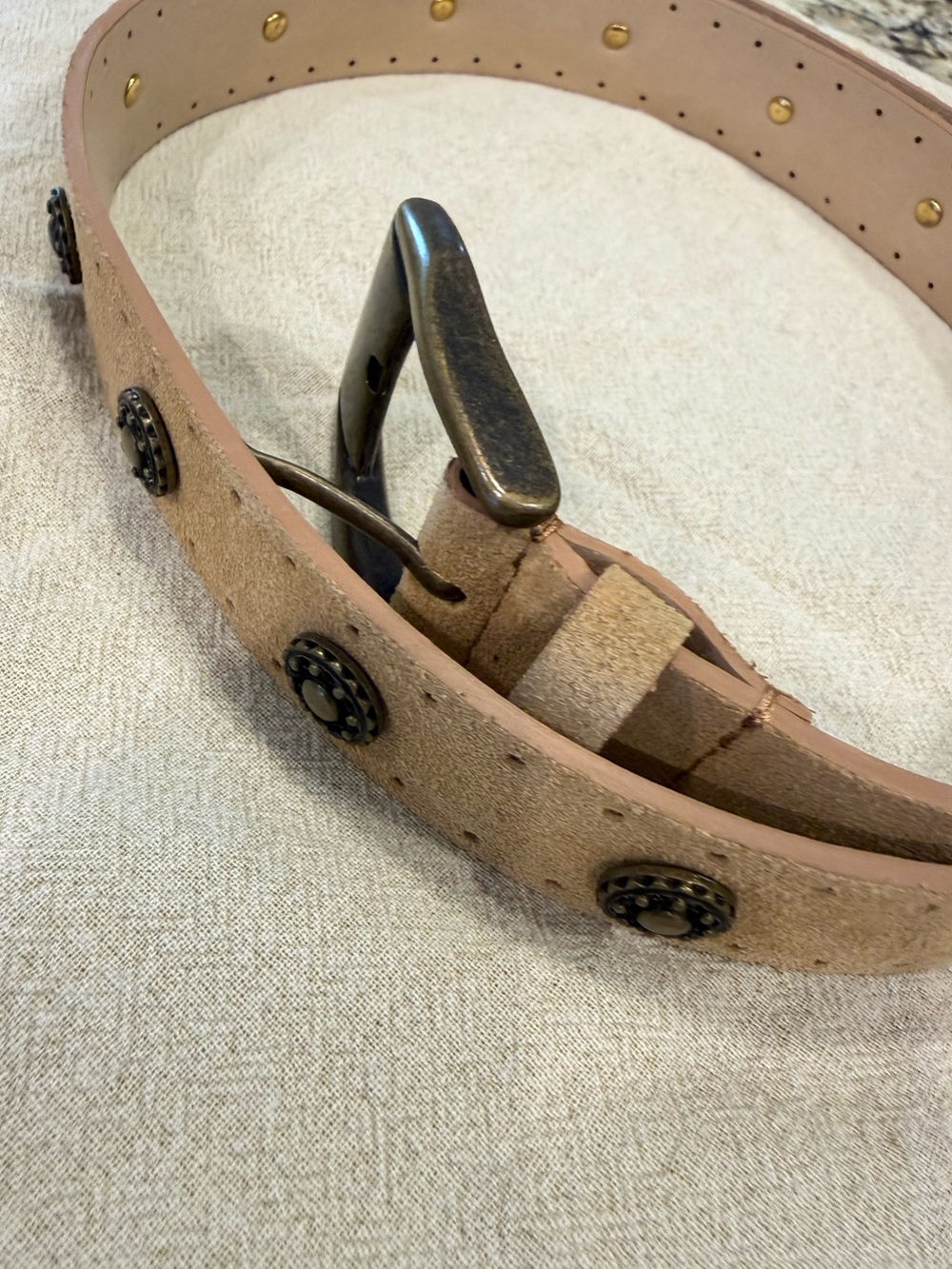 Mori Italian tan leather versatile western metal studded belt 40”
